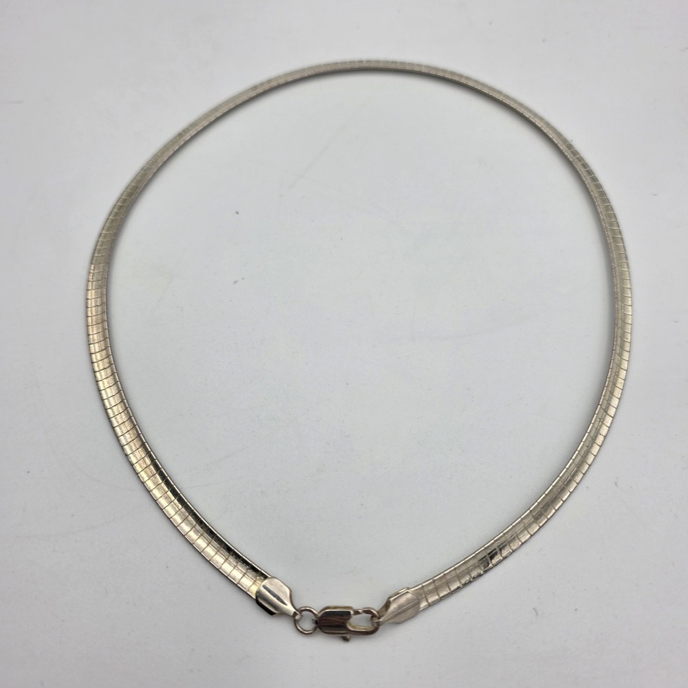 Vtg Snake Chain Silver Tone Necklace Collar Choker Lobster Clasp Minimalist 18" - Picture 4 of 6